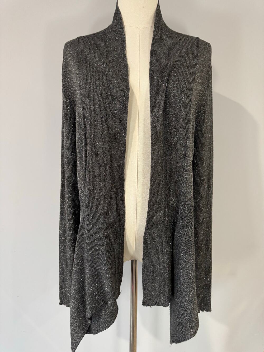 Verve Ami Sparkle Gray Open Cardigan Size L – High-Low Longline Knit